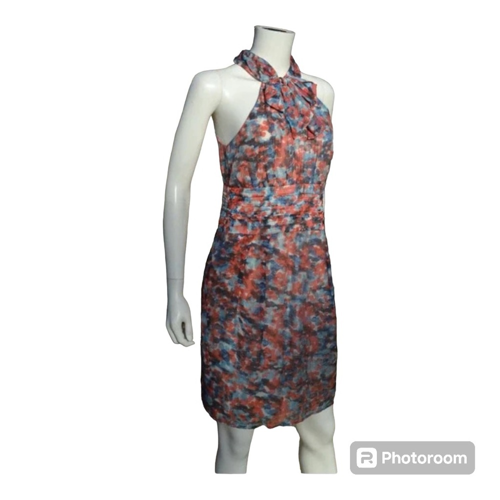 New designer summer dress. Soft Watercolor midi halter dress bow detail size 10